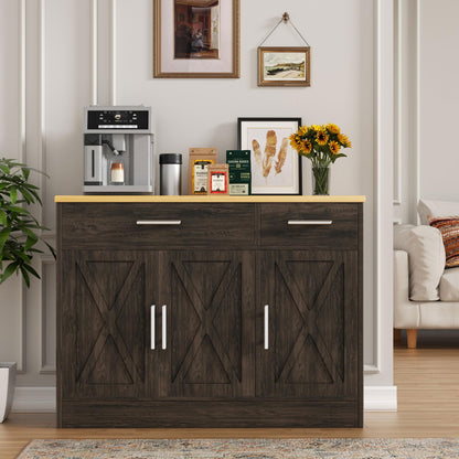 Meilocar Buffet Cabinet with Storage, Coffee Bar Cabinet, Farmhouse Storage Cabinet, Wood Kitchen Cabinet with Drawers and Shelves, Wide Sideboard Cabinet for Dining Room, Living Room, Dark B - WoodArtSupply