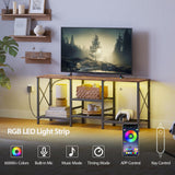 JARHETUN TV Stand with LED Lights for 55 Inch TV, Entertainment Center with 3-Tier Open Shelves, TV Console Table for Living Room, Bedroom, Rustic Brown JARHETUN