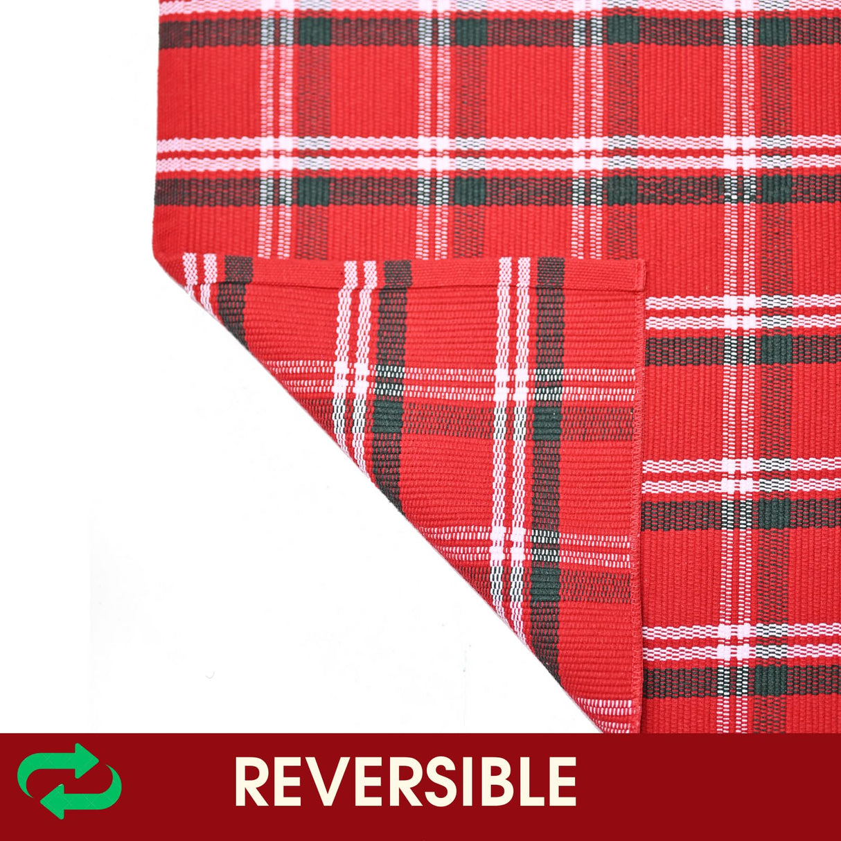 Christmas Red Green White Plaid Rug, 28" x 43" Cotton Hand-Woven Buffalo Check Layered Door Mat for Front Porch, Entryway, Outdoor Holiday Decor, Washable Farmhouse Rug for Home, Patio, Kitchen Homydecor