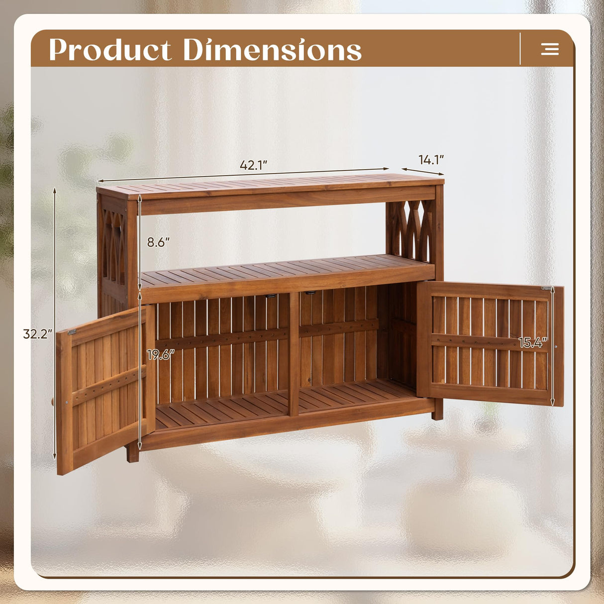 Flamaker Outdoor Storage Cabinet Weatherproof Acacia Wood Outdoor Cabinet with 2 Magnetic Doors Used for Outdoor Storage, Buffet Cabinet, TV Stand, Bar Table, Potting Table (Brown) Flamaker