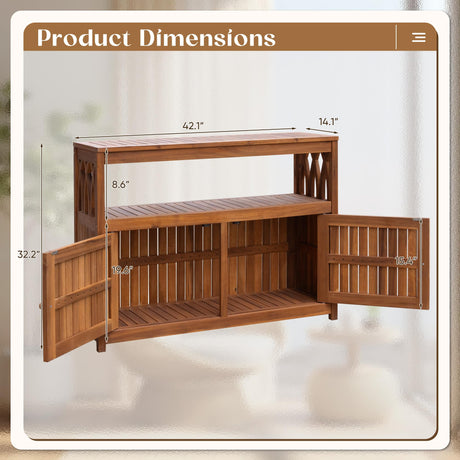 Flamaker Outdoor Storage Cabinet Weatherproof Acacia Wood Outdoor Cabinet with 2 Magnetic Doors Used for Outdoor Storage, Buffet Cabinet, TV Stand, Bar Table, Potting Table (Brown) Flamaker