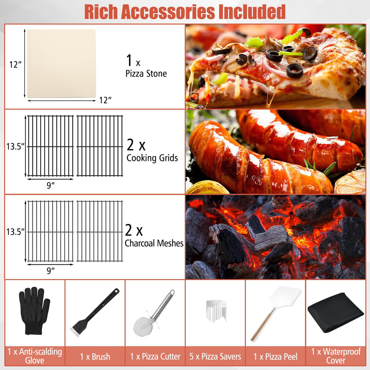 Giantex Pizza Oven Outdoor, Wood Fired Pizza Oven with Pizza Stone, Pizza Peel, Waterproof Cover, Cooking Grids, Pizza Maker with Wheels for Outside Camping Backyard Party (64 Inch) Giantex