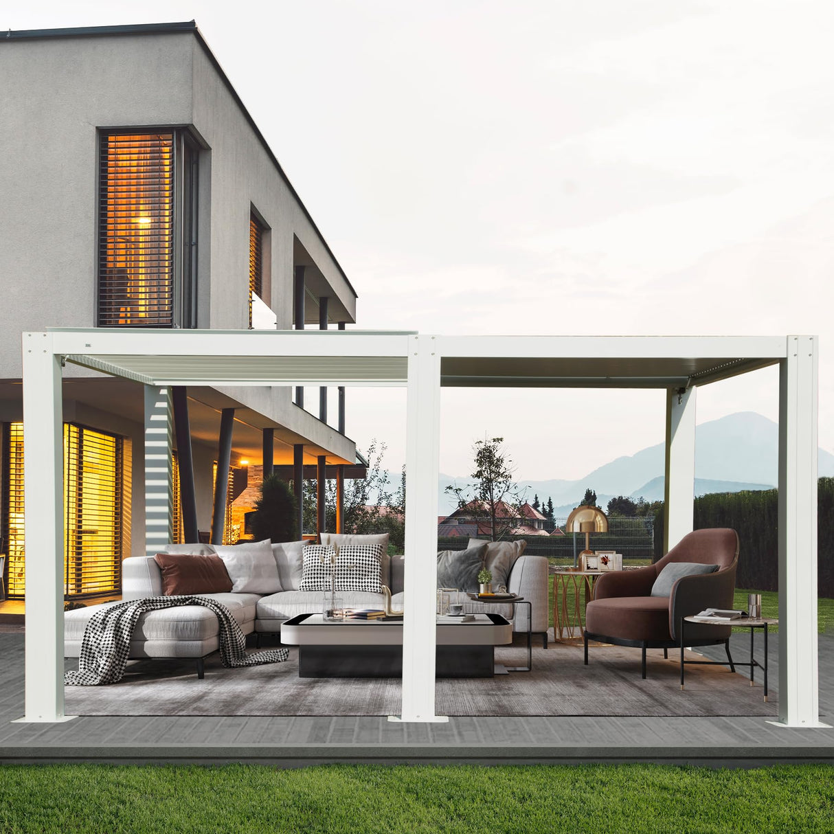 Domi Outdoor Living Louvered Pergola 12x20FT, Aluminum Outdoor Pergola with 2 Independently Adjustable Louver Roof, Full Aluminum Structure, White domi outdoor living