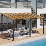 TLSUNNY 14' X 10' Gazebo for Patio with Sloped Roof, Large Wall-Mounted Heavy Duty Patio Awning, Hardtop Outdoor Aluminum Pergola, Metal Frame, for Backyard, Porch, Deck, Lawn TLSUNNY