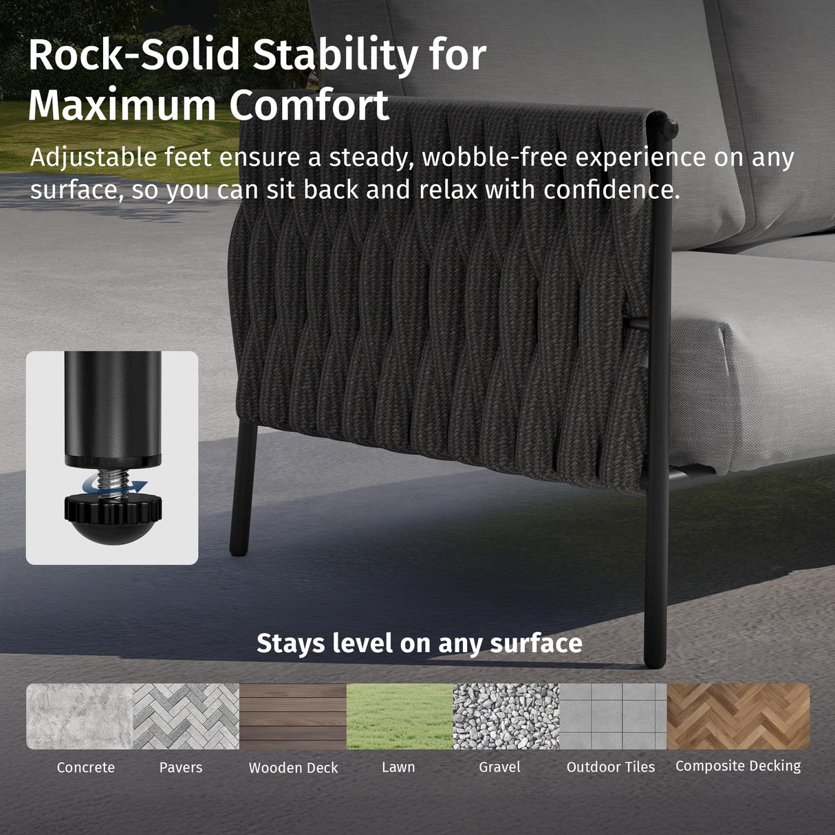 EAST OAK 3-Piece Patio Furniture Set | Armchairs & Coffee Table | Outdoor Furniture with Cushions | Deep Seating Modern Conversation Set | Garden, Porch, Balcony & Backyard | Misty Grey EAST OAK