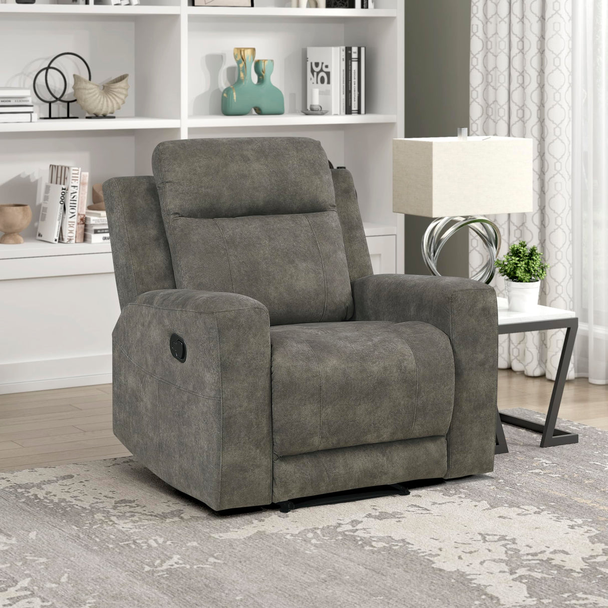 Lexicon Manual Recliner Chair, Textured Microfiber Reclining Sofa Chair, Home Theater Seating, Wall Hugger, Track Arms, Manual Recliner for Living Room/Office/Apartment, Easy Assembly, Brown Lexicon