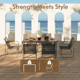 Rotihom 7 Pieces Patio Dining Set,Outdoor Patio Table and Chairs Set For 6 with 6 Texlin Seats & 59" Wood-Like Pspc Table, Strengthened Metal Frame Outdoor Patio Dining Sets For Backyard/Deck/Poolside Rotihom