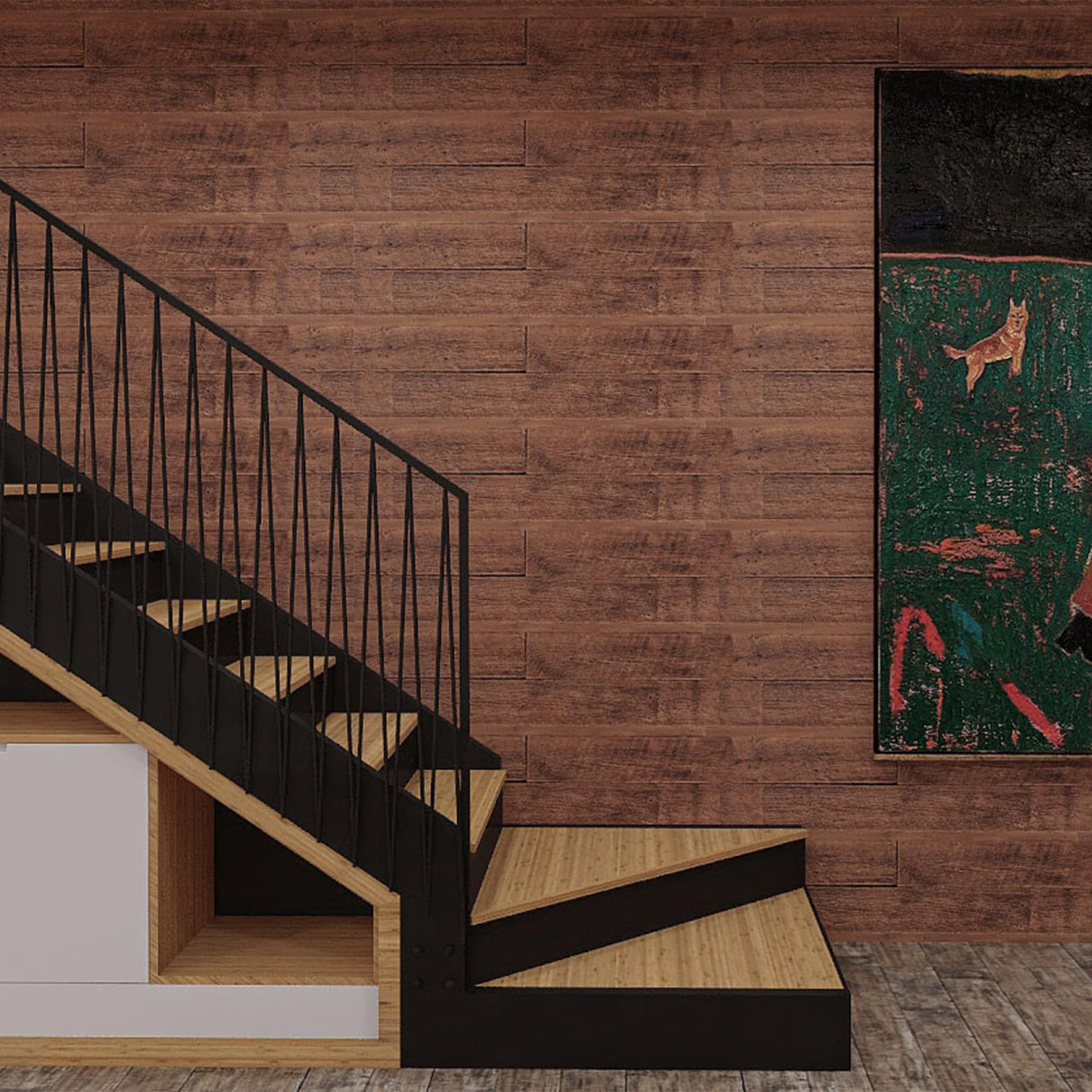 KASARO PU Faux Wood Wall Panels, 4 Pieces 3D Wainscoting Panel Accent for Interior Or Exterior Decor, 45.7 × 11.8 inch, Rustic Wood Brown KASARO