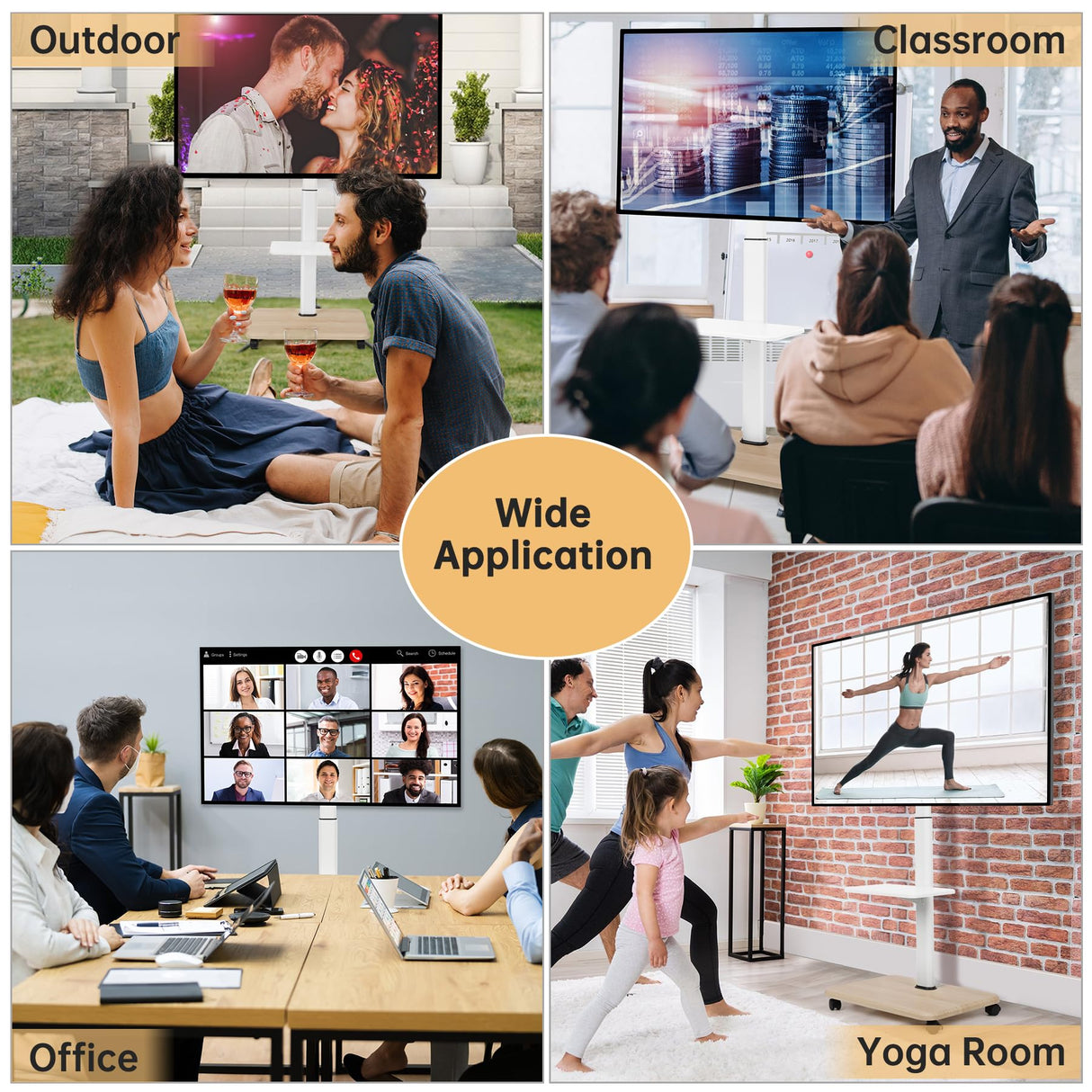 Hellsehen Rolling TV Stand for 32-70 Inch Flat Curved LED LCD OLED Screens up to 100lbs Height Adjustable Mobile TV Cart with Lockable Wheels & Laptop Shelf for Bedroom Outdoor Office Small Dorm White Hellsehen