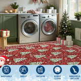 GarveeHome Red Christmas Rug 5x7 Washable Soft Stain Resistant for Living Room Bedroom Nursery Office Christmas Tree Animals Print Holiday Decor Low-Pile Carpet GarveeHome