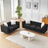 Homies Life 83" Chesterfield Sofa, Velvet Mid-Century Modern Upholstered Couch with 2 Throw Pillows and Acrylic Legs, Nailhead Button Tufted Vintage Sofa for Living Room, Apartment, Office, Black Homies Life