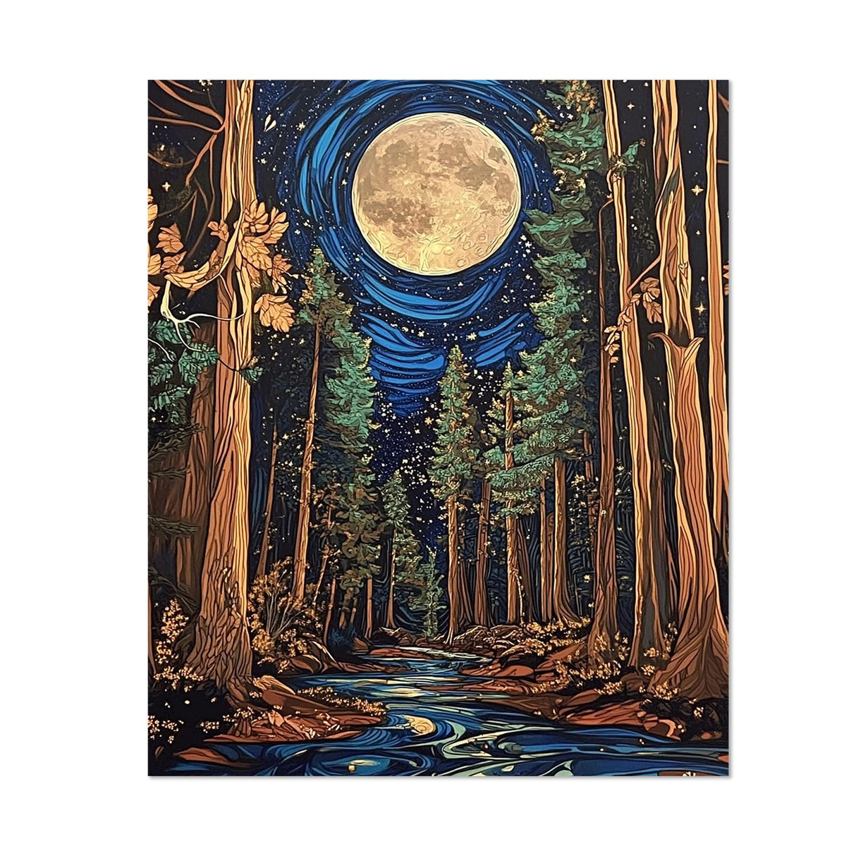 JWVK WVK Celestial Full Moon Mystical Forest Diamond Art Kits, Dark Academia Enchanted Forest Landscape DIY Diamond Gem Painting Art Kits for Kids Adults Beginners, Whimsical Home Decor 10x11.8 Inch JWVK