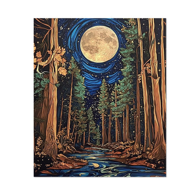 JWVK WVK Celestial Full Moon Mystical Forest Diamond Art Kits, Dark Academia Enchanted Forest Landscape DIY Diamond Gem Painting Art Kits for Kids Adults Beginners, Whimsical Home Decor 10x11.8 Inch