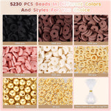 Funtopia 5200+ Pcs Brown Clay Beads Bracelet Making kit, Heishi Beads Polymer Clay Beads for Jewelry Making, Friendship Bracelet Kit with Gold Beads Charms for Girls Adults (6mm) Funtopia