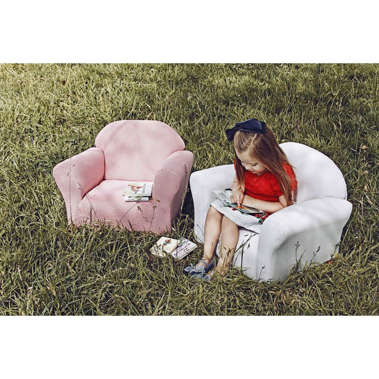 Keet Roundy Kid's Chair Gingham Kids Chair, Comfortable and Durable Kids Chair, Kids Armchair Easy to Coordinate, Kids Bedroom Chair, Comfy, Ages 2-5 Years, Kid Sofa Chair, Brown Keet