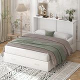 BALUS Murphy Cabinet Bed, Queen Murphy Bed with Charging Station, Tri-fold Memory Mattress, Storage Drawers, Space-Saving Wooden Folding Cube Chest Wall Beds for Living Room and Apartments White BALUS