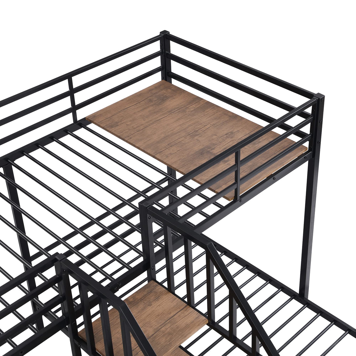 Harper & Bright Designs Metal Triple Bunk Bed with Stairs, 3 Beds Bunk Bed, Twin Over Twin & Twin Bunk Bed with Storage Shelves Staircase, for Kids Teens Adults, Black Harper & Bright Designs