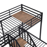 Harper & Bright Designs Metal Triple Bunk Bed with Stairs, 3 Beds Bunk Bed, Twin Over Twin & Twin Bunk Bed with Storage Shelves Staircase, for Kids Teens Adults, Black Harper & Bright Designs
