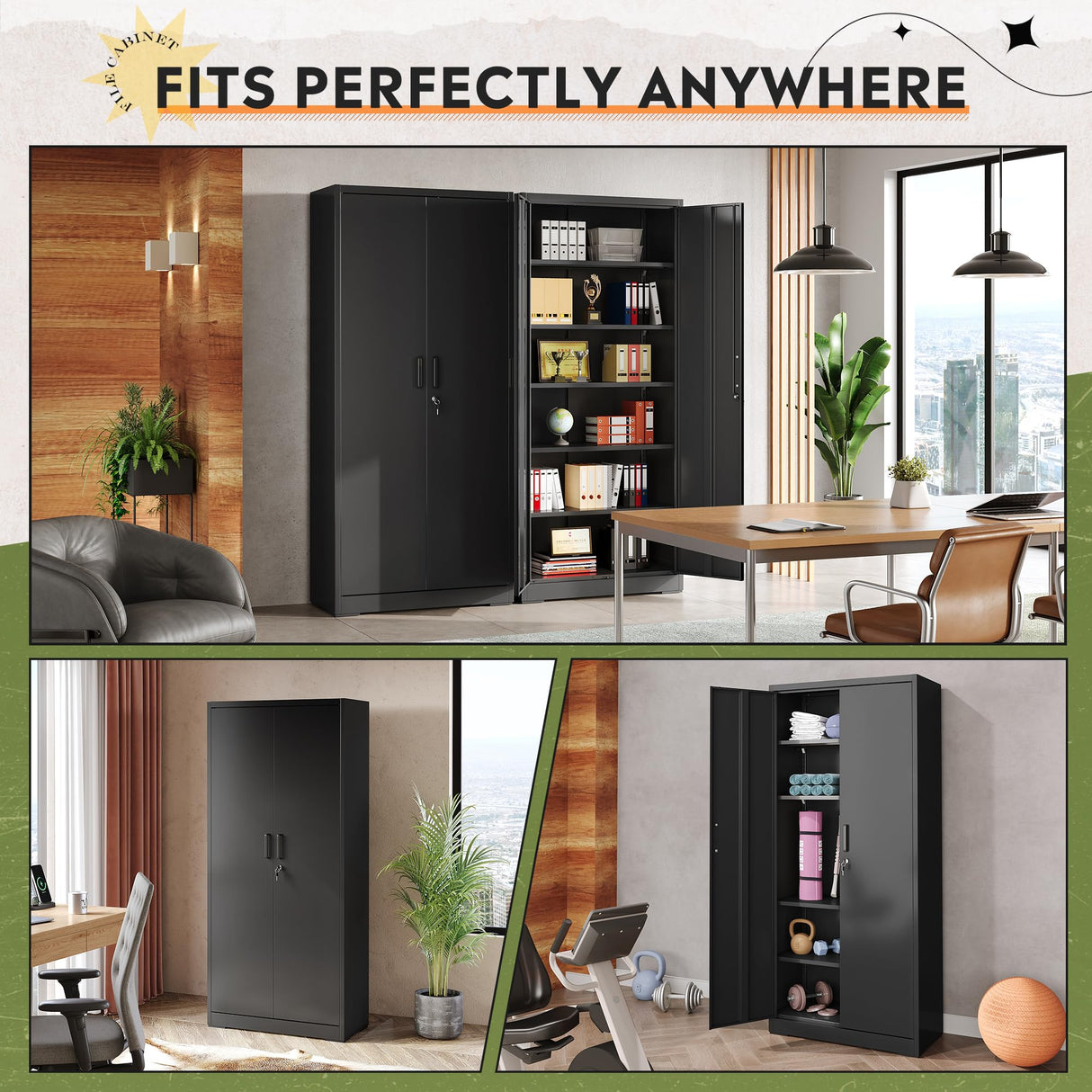 DEVAISE Metal Garage Storage Cabinet with 2 Doors and 5 Adjustable Shelves, 71'' Black Lockable Steel File Cabinet for Garage, Home, Office, Shool, Gym DEVAISE