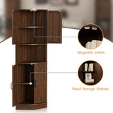 Vabches 64.8" Tall Farmhouse Corner Cabinet with 4 Doors and 5 Storage Shelves, Farmhouse Storage Cabinet with Barn Door Design, Home Space Saver for Living Room, Kitchen, Laundry Room,Brown Vabches