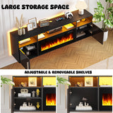 LEMBERI Floating Fireplace TV Stand 70'' Wall Mounted Shelf, LED Light Entertainment Center and Storage, Modern Wood Media TV Console with Highlight Cabinet for Living Room (Black) LEMBERI
