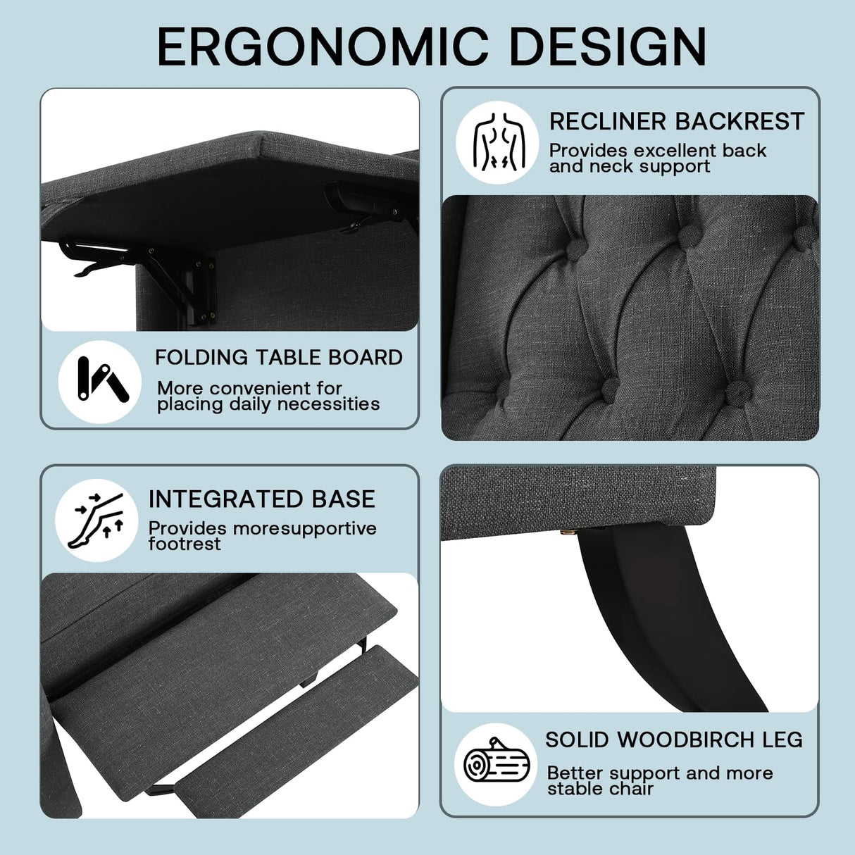 Vaztrlus Gray Manual Recliner Chair with Foldable Side Table USB Charger Wingback Tufted, Wall Hugger Recliners for Small Spaces, Living Room, Bedroom Inexpensive Lazy Boy Style Recliner Vaztrlus