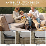 Jing's Villa 5-Piece Outdoor Patio Furniture Set,Rattan Conversation Sectional Sofa w/Coffee Table, All-Weather Patio Conversation Set with Thick and Anti-Slip Cushions for Backyard,Deck,Porch,Beige Jing's Villa