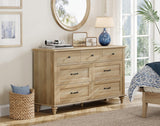 WAMPAT Farmhouse 7 Drawers Dresser for Bedroom, Wide Chest of Drawers Kids Dresser with Solid Wood Legs, Rustic Storage Dressers Organizer for Living Room & Kids Room, Oak, 54 Inch WAMPAT