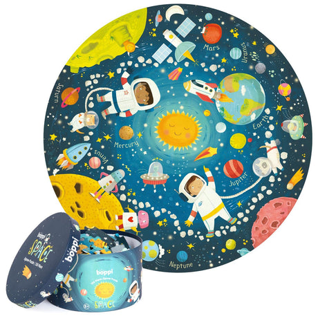 boppi Space Round Jigsaw Puzzle with 100% Recycled Card Solar System Astronauts 150 Pieces for Children 5 6 7 8 Years 58cm Diameter boppi