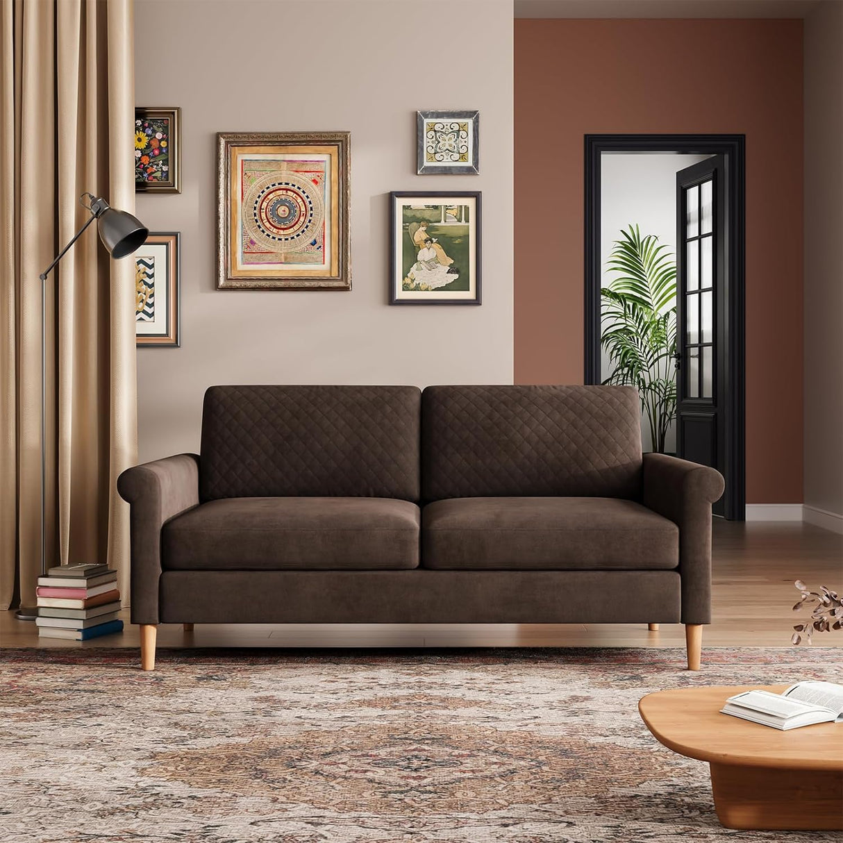 Vesgantti 65" Brown Loveseat, Comfy Small Couch, Mid Century Modern Decor Loveseat Sofa, Couches for Living Room, Small Couch for Bedroom, 2-Seat Sofa Living Room Furniture,No Tool Fast Assembly Vesgantti
