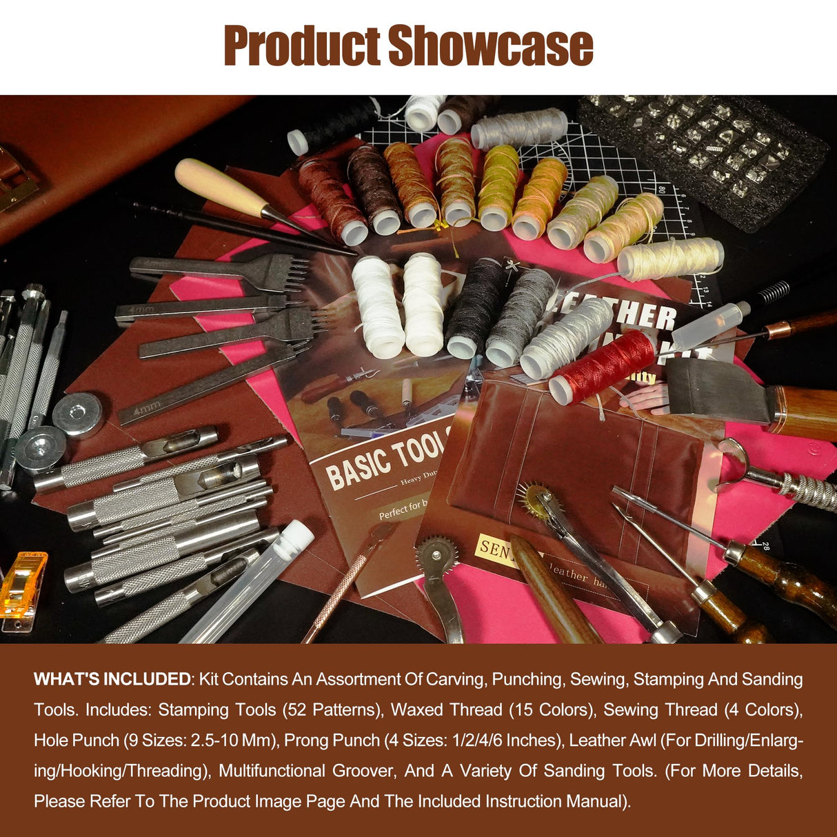 Runfider 588PCS Leather Working Tool Set, professional tools for leather craft enthusiasts beginners, contains a variety of carving, cutting, punching, sewing and stamping tools to meet all your needs runfider