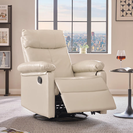 Susalt 30° Rocker & 360° Swivel Recliner Chair, Manual Glider Reclining with Adjustable Backrest Footrest and Lumbar Support for Nursery Living Room Bedroom Small Spaces, Faux Leather Susalt