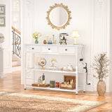 Ecoprsio 47'' Entryway Table with Outlets and USB Ports, Console Table with 3 Drawers, Sofa Table Narrow Long with Storage Shelves for Living Room, Couch, Hallway, Foyer, Kitchen Counter, White Ecoprsio