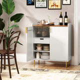 ARTPOWER Wine Bar Cabinet with Fluted Texture, Modern Coffee Cabinet with Wine Rack&Glass Holder, White Kitchen Buffet Sideboard, Freestanding Liquor Cabinet for Dining Room Living Room ARTPOWER