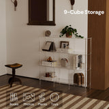 4-Tier Acrylic Horizontal Bookshelf, Clear 9 Cube Open Bookcase, Modern Book Shelf for Living Room, Bedroom, Office, 11.8" D x 47.2" W x 38.6" H, Easy Assembly CRTERICX