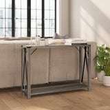 Taylor & Logan Willard Gray Wash Wood Two Tier Modern Farmhouse Console Table with Black Metal Corner Accents and Cross Bracing Taylor & Logan