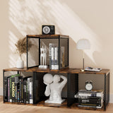 Ksuefao 2 Cube Storage Organizer, Small Bookshelves, DIY Variable Stackable Wooden & Metal Cubes Shelves for Desktop, Bedroom, Living Room, Black Brown Ksuefao