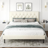 CXVX King Size Bed Frame with Upholstered Headboard, Button Tufted Design, Strong Wooden Slats, No Box Spring Needed, Easy Assembly, Noise Free CXVX