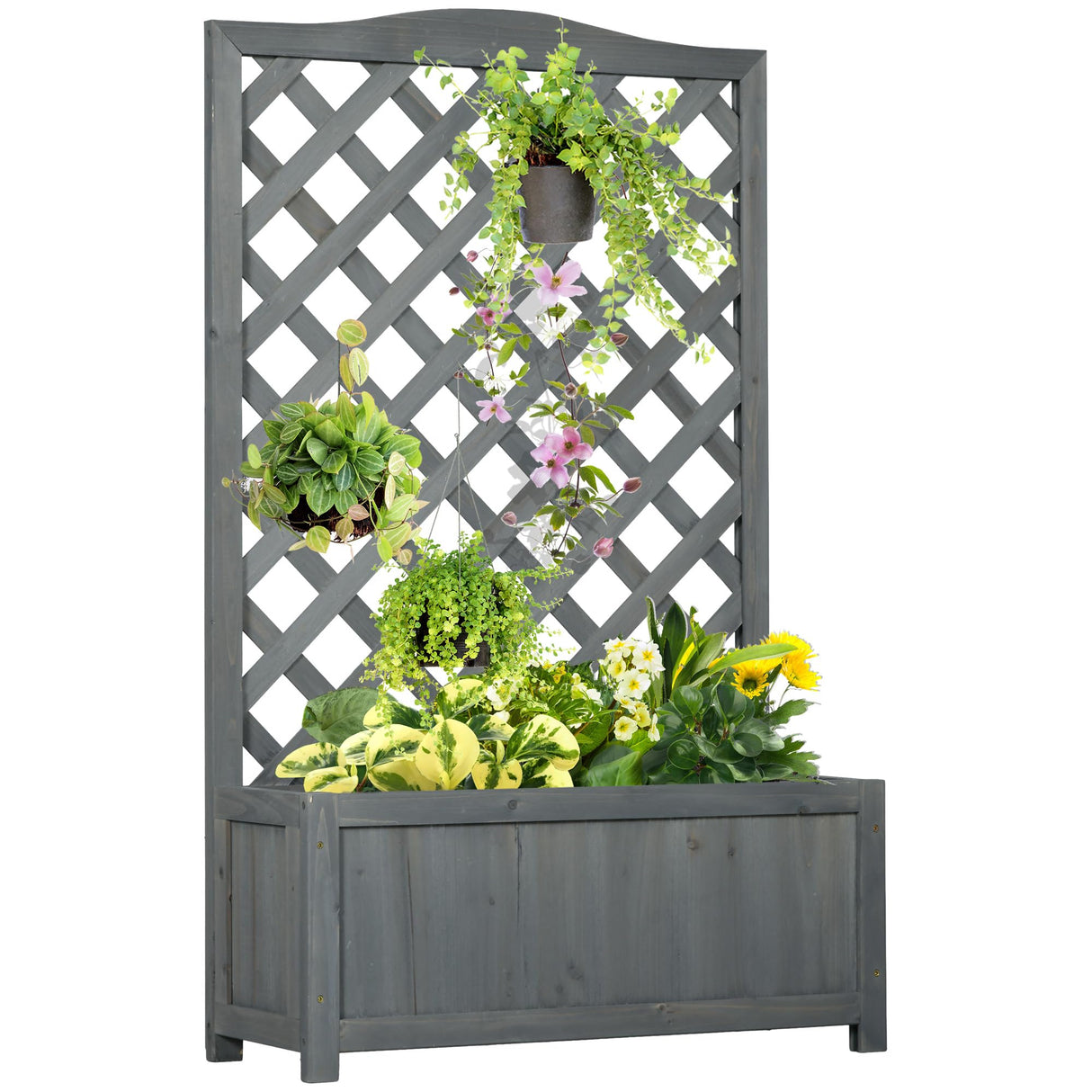 Outsunny Wooden Raised Garden Bed with Trellis, 46" Planter Box, to Grow Vegetables, Herbs, and Flowers for Backyard, Patio, Gray Outsunny