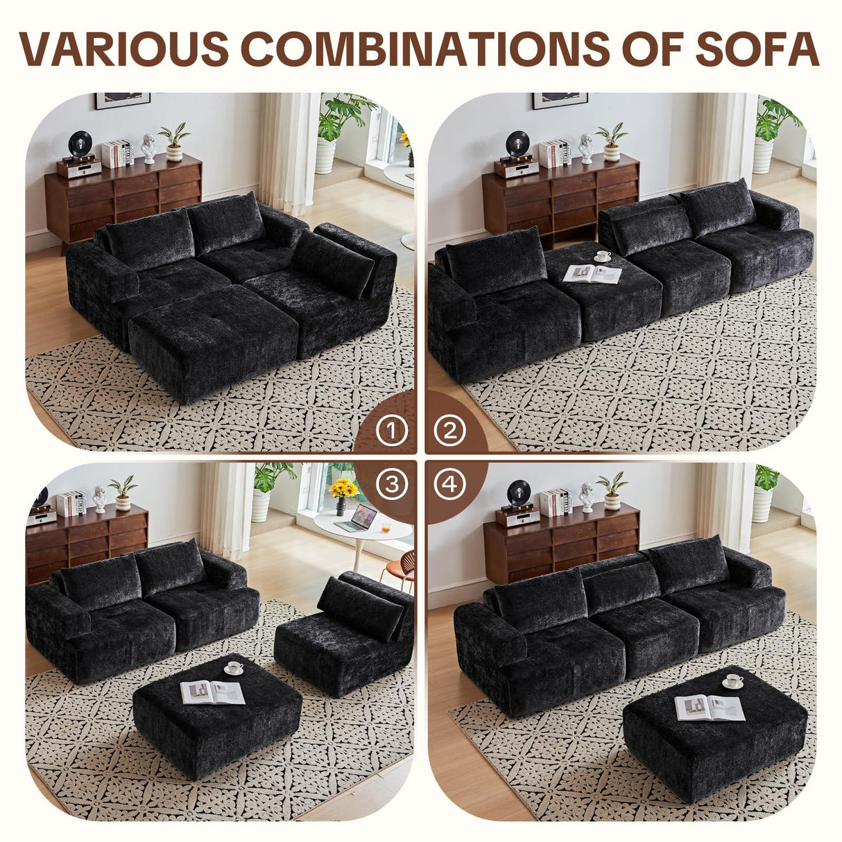 LOOMORA 108" Modular Sectional Sofa - L-Shape Chaise, Modern Modular Cloud Couch with Deep Seat and Pillow, Boneless Couch Comfy Sofa for Living Room & Apartment, No Assembly(Black) LOOMORA