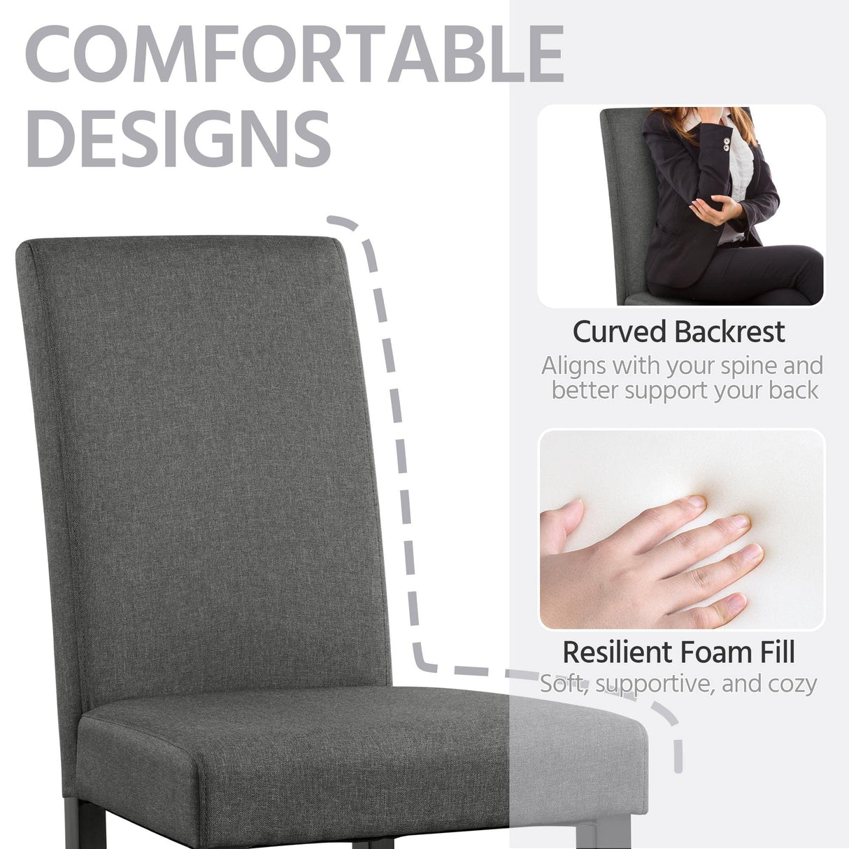 Yaheetech Dining Chair Fabric Parson Chair Modern Stylish Upholstered Kitchen Living Room Padded Chair Armless Side Chair with Solid Wood Legs Set of 4, Dark Grey Yaheetech