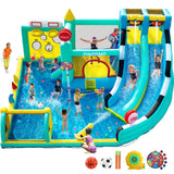 FINCOME Bounce House Double Slides for Kids 3-12, Large Bounce Castle with Air Blower 550W, Pool, Jumping, Climbing, Balls, Ring Toss, Inflatable Water Park for Birthday Party Holiday Outdoor Indoor FINCOME