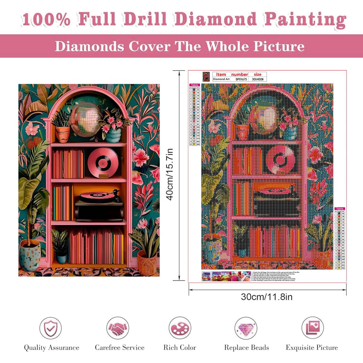 Fairyland JinWenn Diamond Painting Kits for Adults - Pink Retro Disco Ball Book Wall DIY 5D Diamond Art Kits Full Drill Diamond Dots Paintings with Diamonds Gem Art and Crafts Home Decor 12x16inch ﻿ Fairyland JinWenn