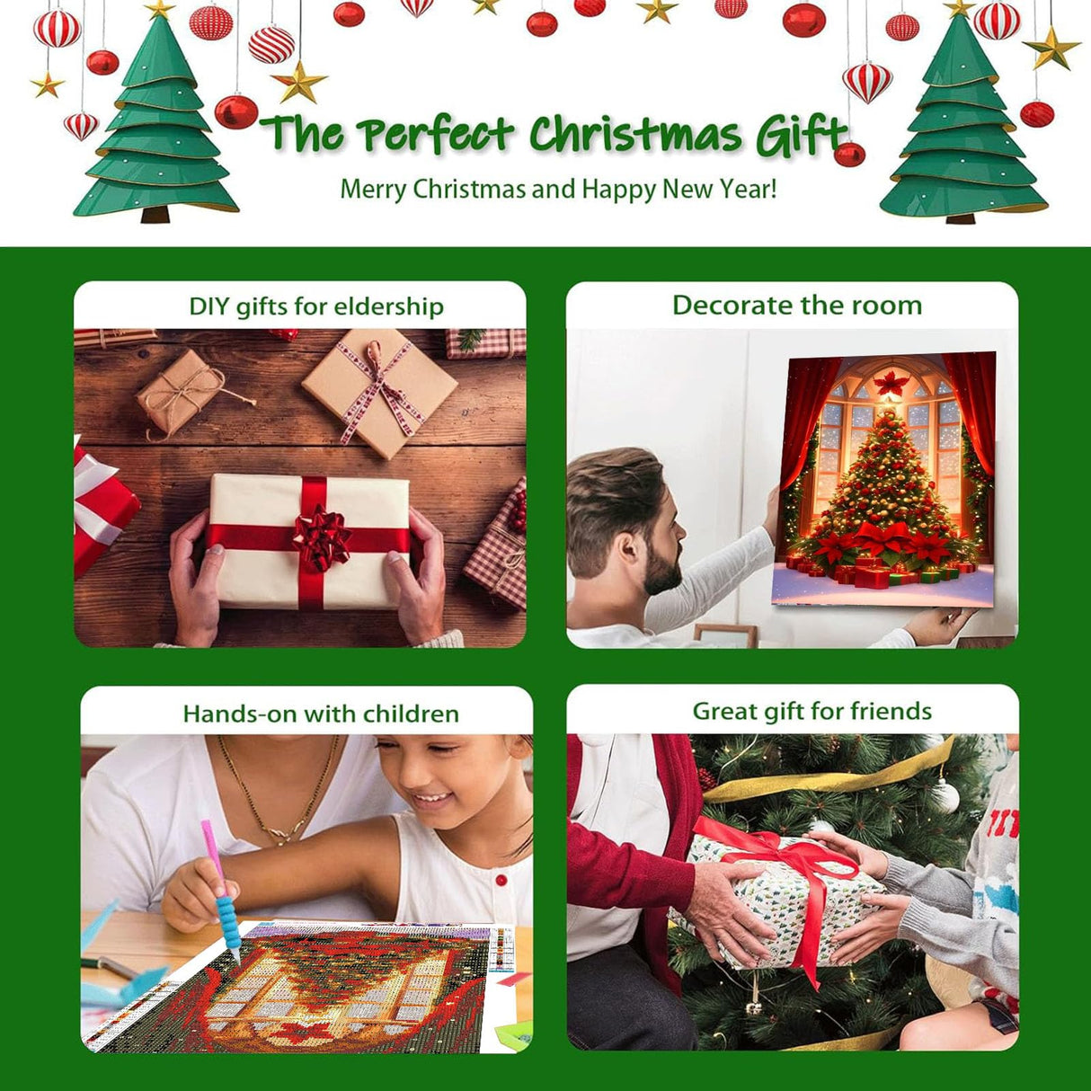 xackcme Christmas Tree Diamond Painting Kits for Adults, Christmas Diamond Art Kits for Adults, Round 5D Xmas Gem Art Kit for Adult DIY Crafts Kit Gift Home Wall Decor Gifts (16x12 inch) xackcme