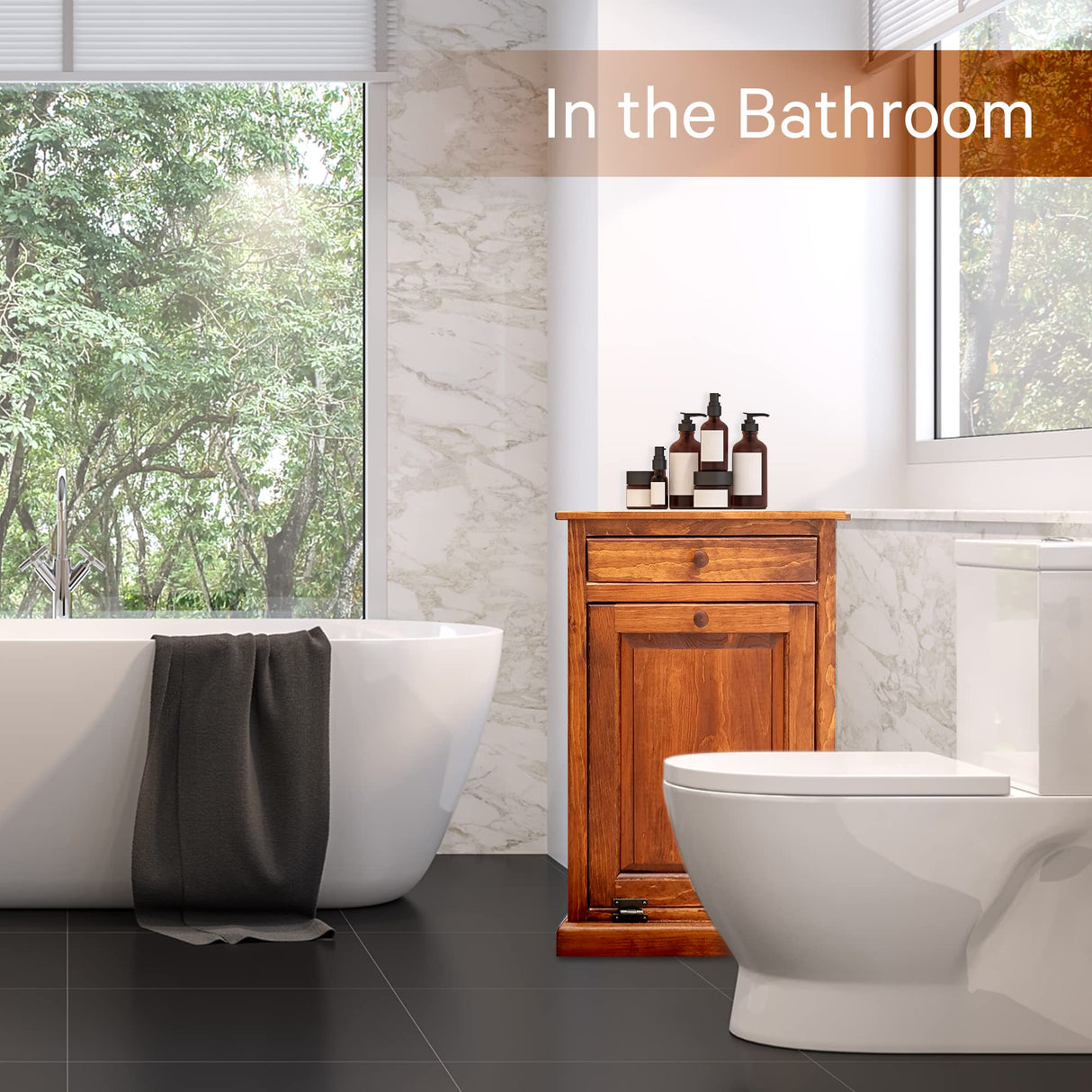 Peaceful Classics Trash Bin Cabinet - Handmade Hideaway Cabinet for Trash Cans - Decorative Bathroom Trash Can, Office Trash Can, and Bedroom Trash Can - Wooden Tilt Out Trash Bin (Cherry) Peaceful Classics