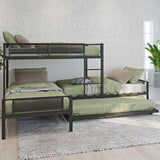 IHDKO Oversized L-Shaped Triple Bunk Bed with Trundle for Kids, Metal Quad Bunk Beds Twin Over Twin for 4 Kids, Modern 3 Bunkbeds with Ladders & Guardrails for Teens Girls Boys Adults, Black IHDKO