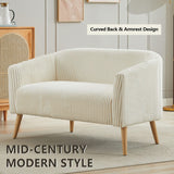 Nahenduo Corduroy Loveseat Sofa and Small Couch for Bedroom, 2 Seater Mini Couch for Small Rooms, 51" W Wood Legs, Comfy Foam+Spring (Ivory White) Nahenduo