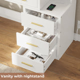 Tiptiper Makeup Vanity with Lights, Vanity Desk with Charging Station, White Vanity Table with 10 Light Bulbs Mirror & 3 Lighting Modes, Makeup Desk with Drawers, Nightstand and Storage Shelves Tiptiper