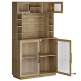 BELLEZE Coffee Wine Bar Cabinet with Power Outlet, 72" Rustic Liquor Cabinet, Tall Fluted Buffet Cabinet with Storage Kitchen Pantry Cupboard Wine& Glasses Rack Server with Hutch for Home Dining Room, BELLEZE