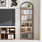 Homhedy 6-Tier Bookshelf Arched Display Racks, Wood and Metal Bookcase, Tall Bookshelf, Industrial Display Standing Shelf Unit, for Home Office, Living Room, Bedroom, Bathroom, Rustic Brown Homhedy